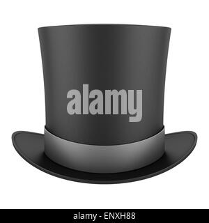 Top Hat noir avec bande grise isolated on white Banque D'Images