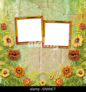 Carte multicolore pour les messages ou invitations avec bouquet de fleurs Banque D'Images