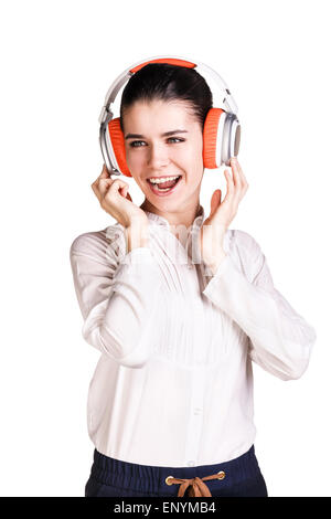 Woman in headphones Banque D'Images