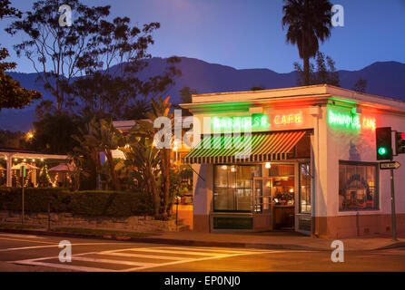 Paradise Cafe la nuit, Santa Barbara, Californie Banque D'Images