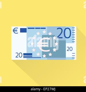 Billet d'euro plate avec ombre Vector Illustration de Vecteur