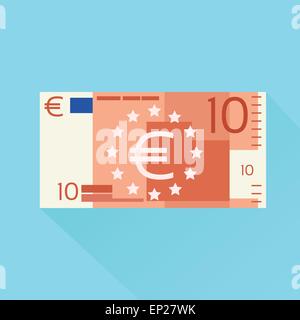 Billet d'euro plate avec ombre Vector Illustration de Vecteur