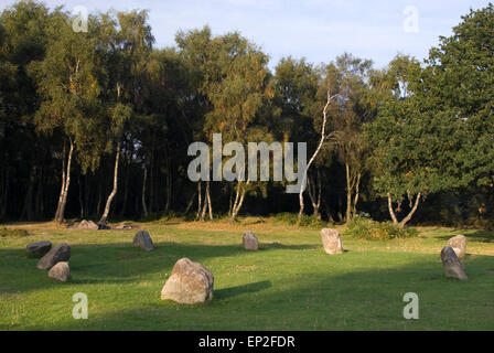 Neuf femmes Stone Circle, Stanton Moor, Derbyshire, Royaume-Uni. Selon la tradition, 9 filles ont été tourné à Pierre pour danser le dimanche Banque D'Images