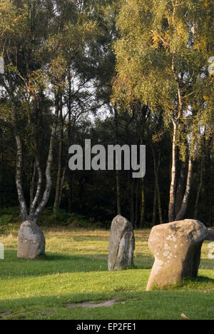 Neuf femmes Stone Circle, Stanton Moor, Derbyshire, Royaume-Uni. Selon la tradition, 9 filles ont été tourné à Pierre pour danser le dimanche Banque D'Images