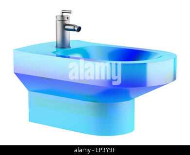Bidet en verre bleu isolé sur fond blanc Banque D'Images