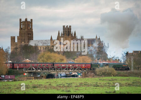 L'LNER classe A4 N° 60009 "Union de l'Afrique du train à vapeur" en passant devant la cathédrale d'Ely, Cambs, Banque D'Images