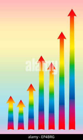 Augmenter la croissance ou l'augmentation de couleur arc-en-ciel schéma avec des flèches. Banque D'Images