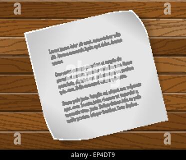 Feuille de papier sur fond de bois. Vector background. Illustration de Vecteur