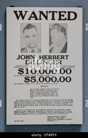 Avis de recherche du FBI de John Herbert Dillinger, circa 1934 - USA Banque D'Images