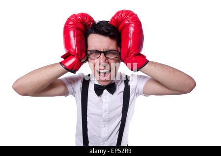 Funny boxer isolé sur fond blanc Banque D'Images