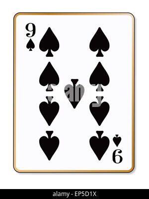 La carte à jouer le 9 de pique sur un fond blanc Banque D'Images