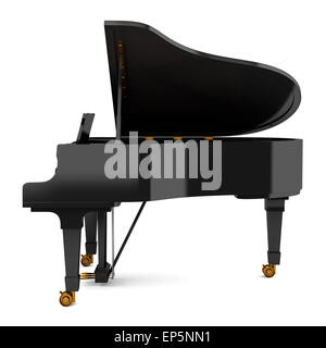 Vue latérale du grand piano noir isolated on white Banque D'Images