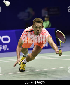 Dongguan, la province chinoise du Guangdong. 14 mai, 2015. Lin Dan de la concurrence de la Chine au cours de la finale contre Marc Zwiebler de l'Allemagne à 2015 Sudirman Cup Championnats du monde BWF Équipe mixte à Dongguan, Province du Guangdong en Chine du sud, le 14 mai 2015. Credit : Liang Xu/Xinhua/Alamy Live News Banque D'Images