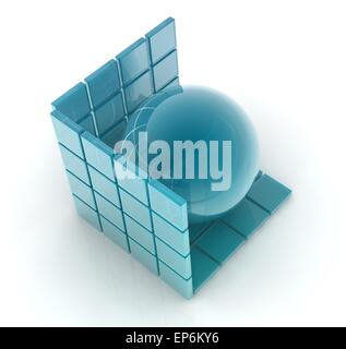 3d cubes en verre bleu sur fond blanc. Banque D'Images