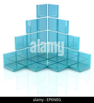 3d cubes en verre bleu sur fond blanc. Banque D'Images