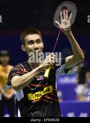 Dongguan, la province chinoise du Guangdong. 14 mai, 2015. Lee Chong Wei de la Malaisie célèbre lors de la finale contre WanHo Fils de la Corée du Sud 2015 Sudirman Cup Championnats du monde BWF Équipe mixte à Dongguan, Province du Guangdong en Chine du sud, le 14 mai 2015. Credit : Liang Xu/Xinhua/Alamy Live News Banque D'Images