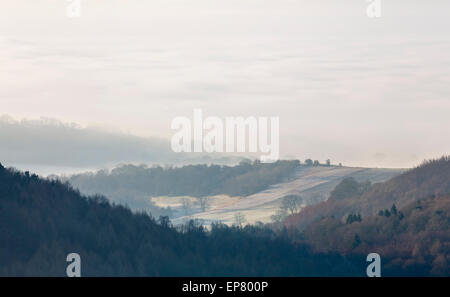 Matin brumeux de Sutton Bank, Yorkshire du Nord. Banque D'Images