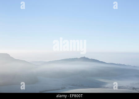 Matin brumeux de Sutton Bank, Yorkshire du Nord. Banque D'Images