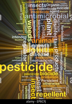 Concept d'arrière-plan wordcloud illustration de lumière rougeoyante des pesticides Banque D'Images