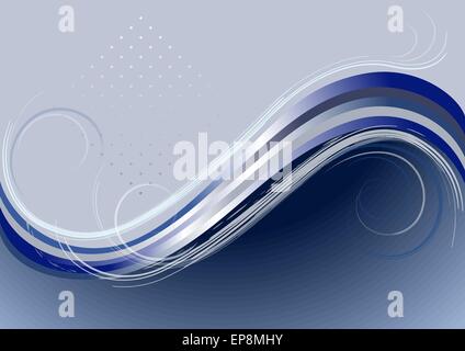 Les vagues et les spirales dans le fond bleu gris. Illustration de Vecteur