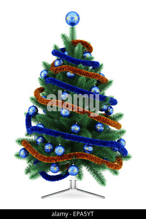 Decorated Christmas Tree isolated on white Banque D'Images