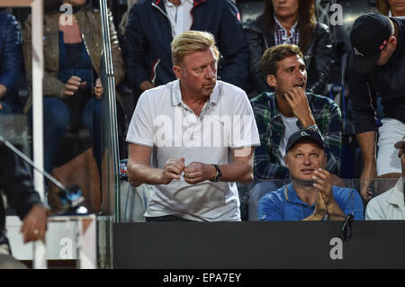 14.05.2015. Rome, Italie.BNL Italienne ATP Open de Tennis. L'entraîneur : Boris Becker coches pendant le match entre Novak Djokovic (SRB) et Thomaz Bellucci (BRA) Banque D'Images