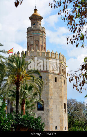 Vistas de Sevilla. La Torre del Oro. Banque D'Images