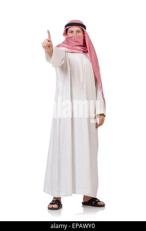 En appuyant sur les boutons virtuels bédouin isolé sur blanc sur whiteisolated Banque D'Images