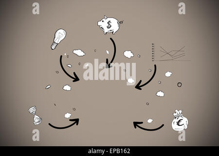 Image composite de l'économie doodles avec flèches Banque D'Images