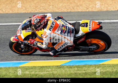 Le Mans, France. 15 mai, 2015. MotoGP. Monster Energy Grand Prix de France. Marc Márquez (Repsol Honda) pendant les séances de pratique. Credit : Action Plus Sport/Alamy Live News Banque D'Images