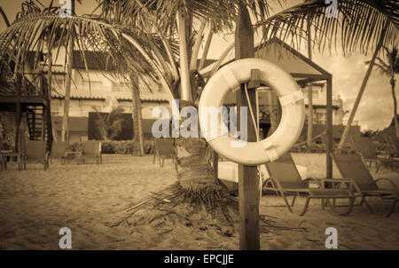 Photo style rétro de la vie sur la plage des Caraïbes en République Dominicaine Banque D'Images