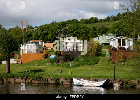 Caravanes statiques à Hampton Ferry, Evesham, Worcestershire, Angleterre, RU Banque D'Images