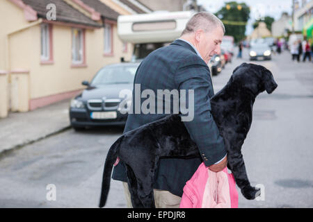 Poupée peluche chien le long de High Street, dans cette zone rurale.du violon et de la musique irlandaise fans du monde entier viennent à jouer dans une petite Banque D'Images