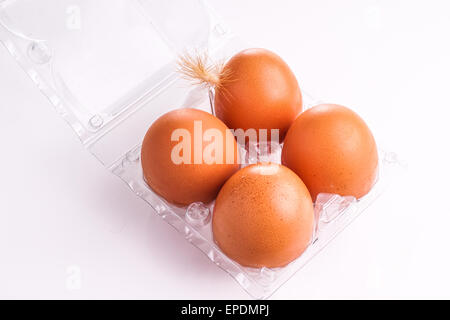 Bac d'oeufs avec quatre isolated on white Banque D'Images