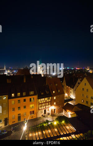 Vue de dessus la nuit de Kaiserburg, Nuremberg Banque D'Images