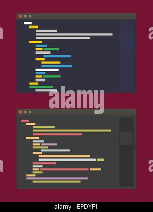 Deux thèmes de couleurs de l'éditeur de code développeur design plat, illustration Illustration de Vecteur