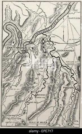 Carte illustrant la Chickamauga and Chattanooga au cours de la campagne de guerre civile USA Banque D'Images