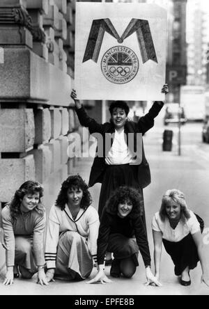 Manchester Ville d'obtenir les Jeux de 1996, 15 mars 1990. Les filles de candidature olympique. Banque D'Images