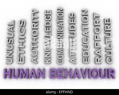 Image 3D du comportement humain concept questions fond de nuage de mots Banque D'Images