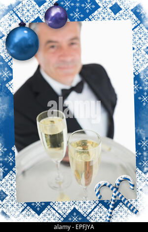 Composite image plateau avec verres de champagne Banque D'Images