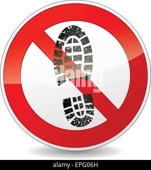 Illustration du cercle rouge et noir signe pour pas de chaussures randonnée pédestre Illustration de Vecteur