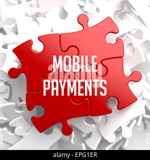 Les paiements mobiles sur Puzzle rouge sur fond blanc. Banque D'Images