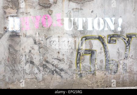 Révolution - love logo graffiti sur mur texturé Banque D'Images