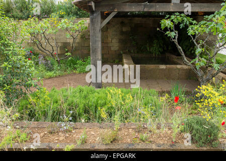 2015 RHS Chelsea Flower Show Appuyez sur Jour, Royal Hospital Chelsea, London, UK. 18 mai, 2015. Un jardin du parfumeur à Grasse, conçu par James Basson, parrainé par l'Occitane UK. La plantation de naturaliste, représentant du paysage entourant Grasse et l'abandon de l'parfum traditionnel des plantations. Credit : Malcolm Park editorial/Alamy Live News Banque D'Images