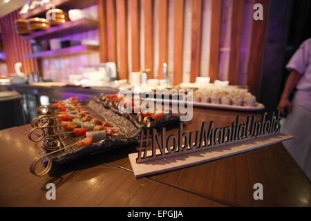 Manille, Philippines. 18 mai, 2015. La nourriture est affiché pendant l'ouverture de Nobu Hotel à Pasay. Le Nobu hotel à Manille est le premier hôtel Nobu en Asie. Credit : PACIFIC PRESS/Alamy Live News Banque D'Images