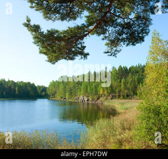 Sous la lumière du soleil d'été du lac Ladoga Banque D'Images