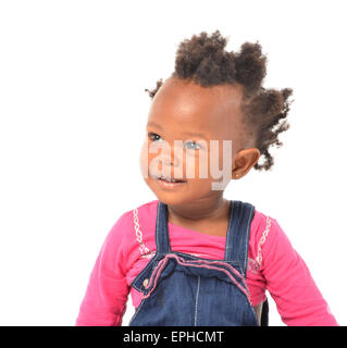 Young African baby girl having fun in photo studio Banque D'Images