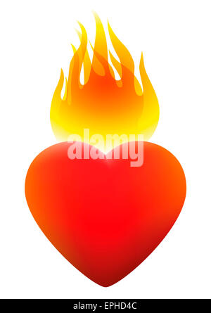 Burning Heart on fire. Illustration sur fond blanc. Banque D'Images