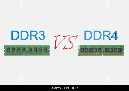 Reviev ou DDR3 DDR4 concept isolé sur fond blanc Banque D'Images