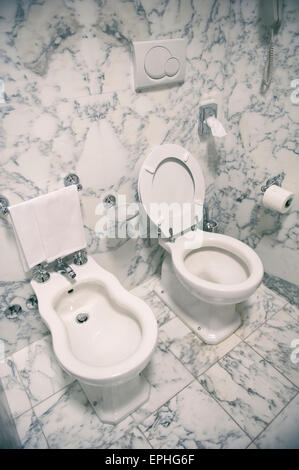 Luxe Simple style européen avec des toilettes bidet entourée de marbre blanc italien Banque D'Images